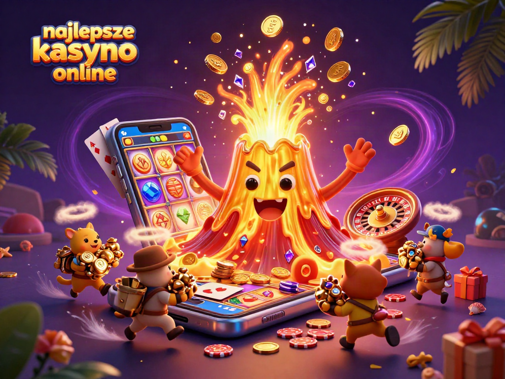 Experience the thrill of najlepsze kasyno online with a golden volcano and treasure.