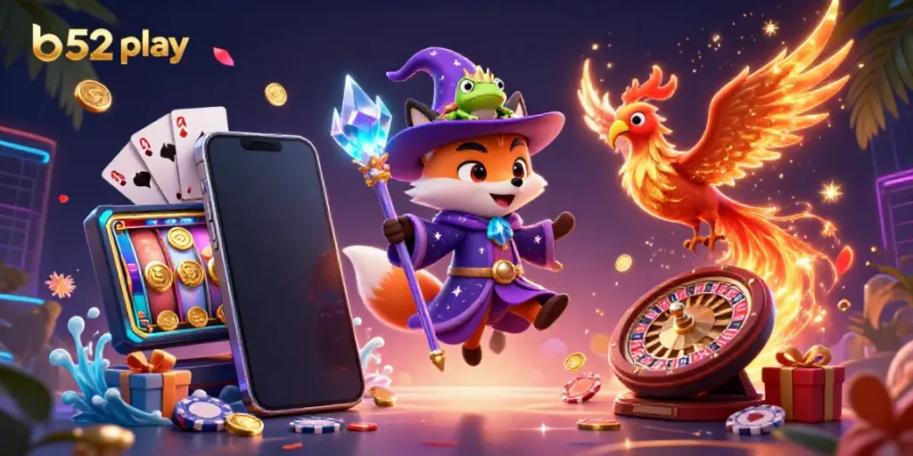 Engage in exciting gameplay with b52 play, featuring vibrant slot reels and mystical characters.