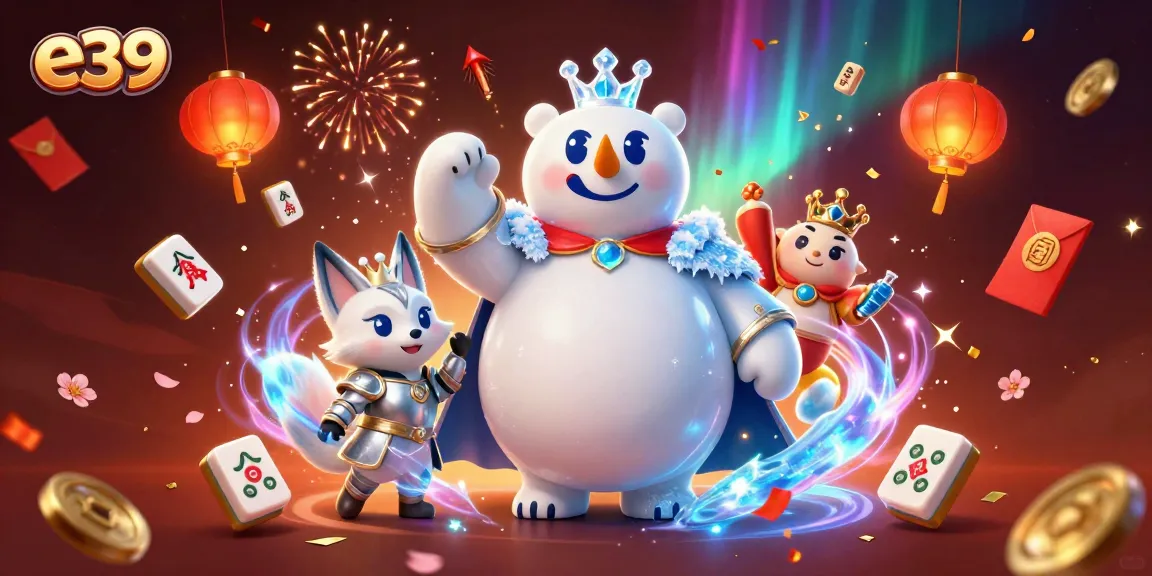 e39 polar bear king winning big in an exciting casino scene, surrounded by festive elements.