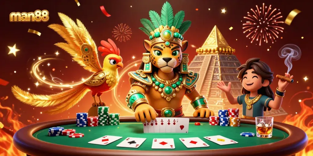Experience the excitement of man88 with dynamic poker action featuring vibrant game elements and colorful characters.