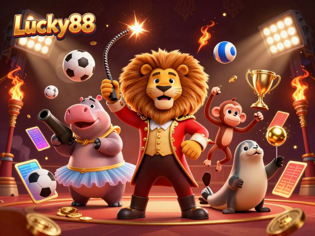 Experience the dynamic excitement at Lucky88 with lively characters in a casino environment.