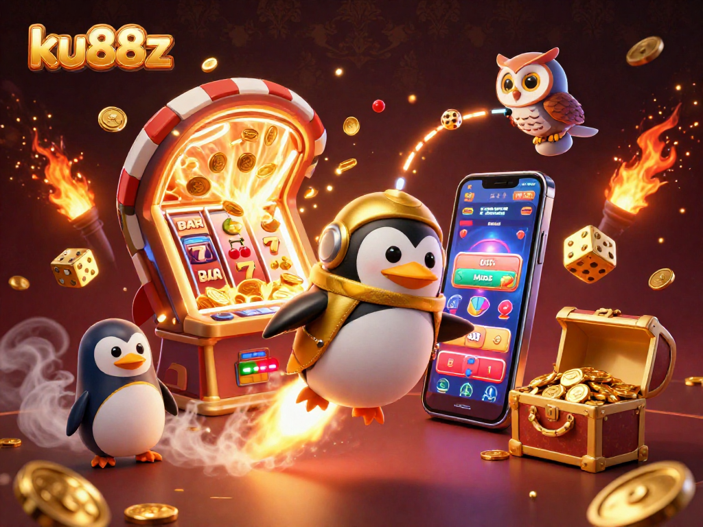 ku88z connects players to thrilling jackpots with a golden penguin and dynamic casino elements.