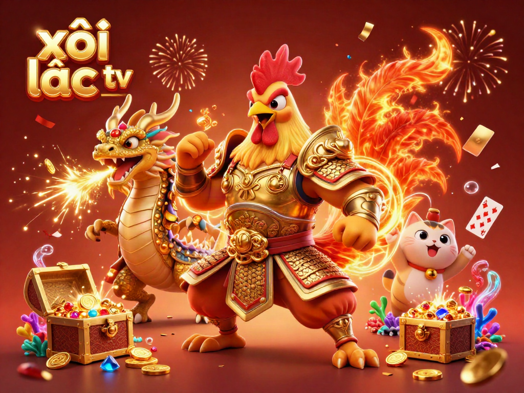 Experience the excitement of xôi lạc tv with our lively illustration featuring dynamic gambling characters amid treasure.