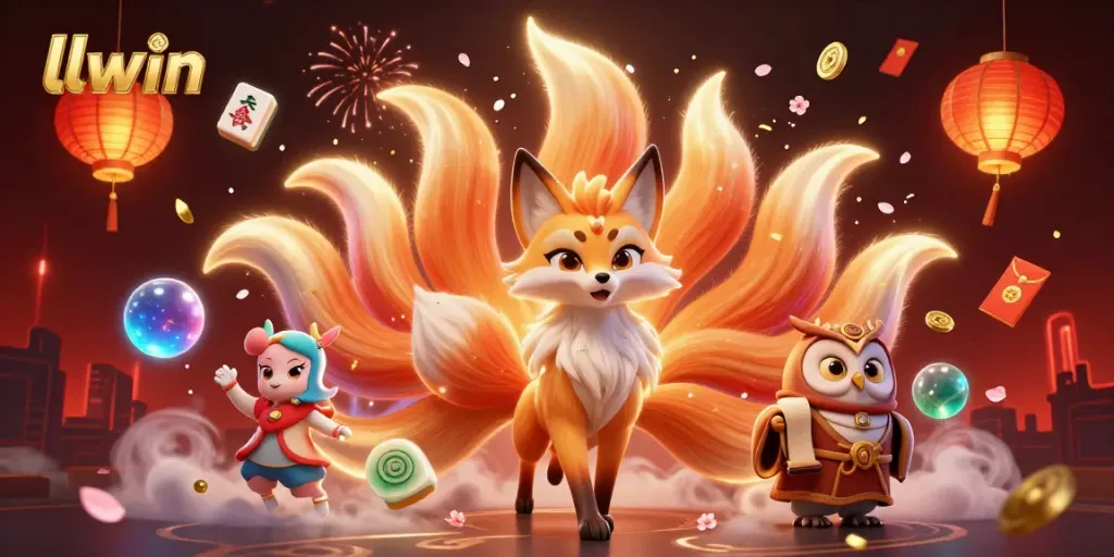 Experience vibrant gaming adventures with llwin's mystical characters amid festive casino elements.