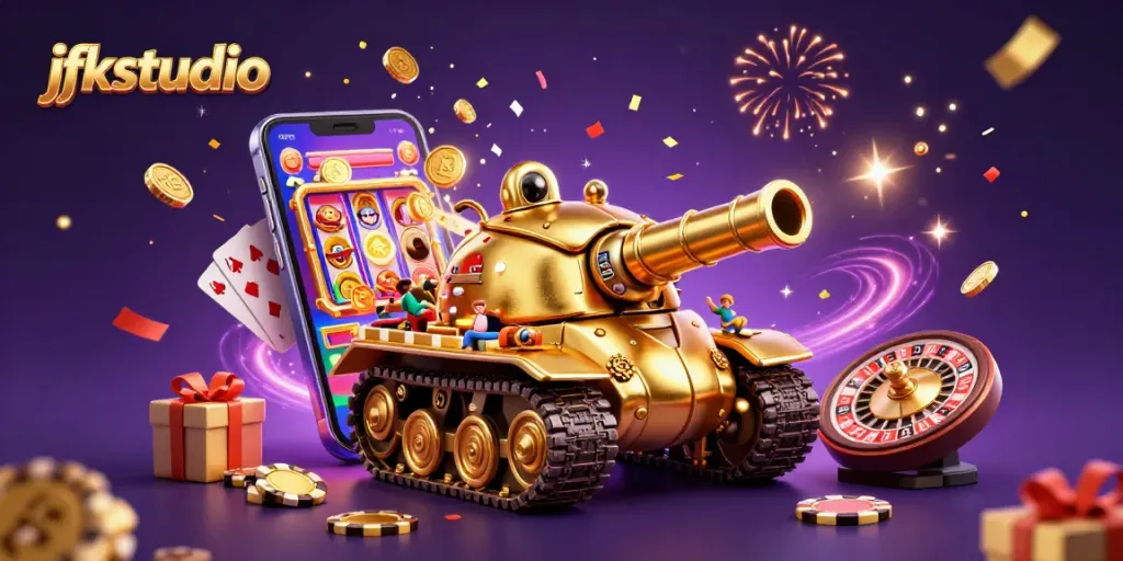 Engage in vibrant gaming excitement at jfkstudio's miniature casino with golden coins and dynamic action.