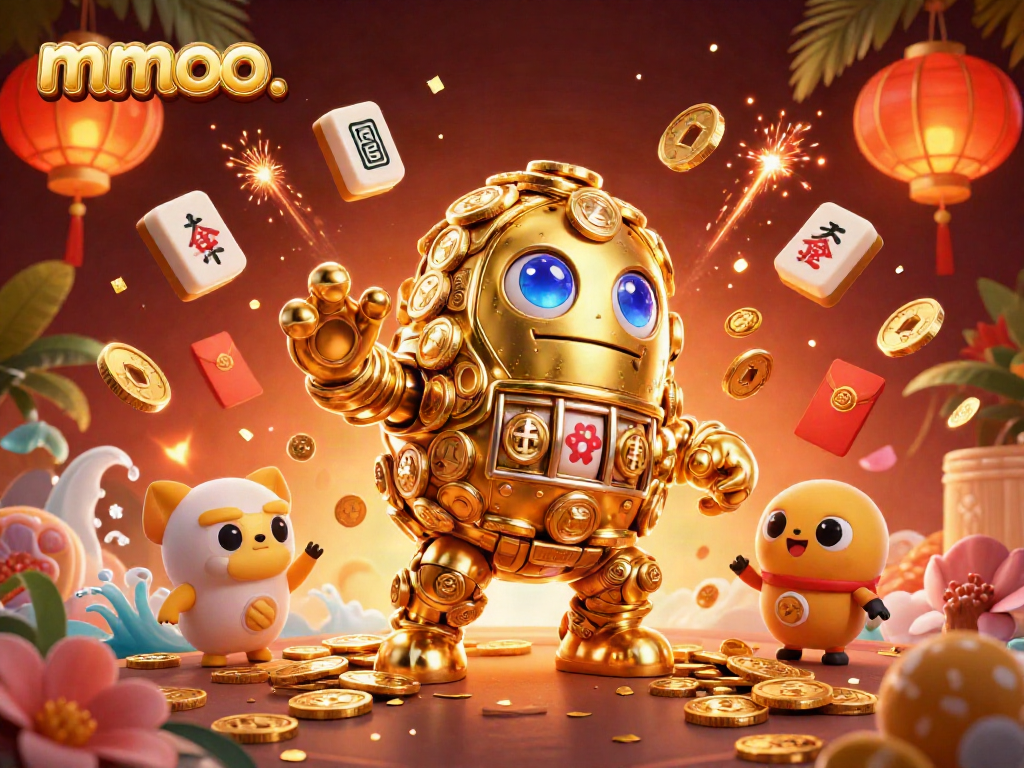 Experience the excitement of mmoo. with a golden golem surrounded by casino elements.