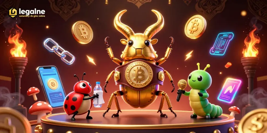 Engage with legalne automaty do gier online in a packed casino scene featuring a golden stag beetle champion.
