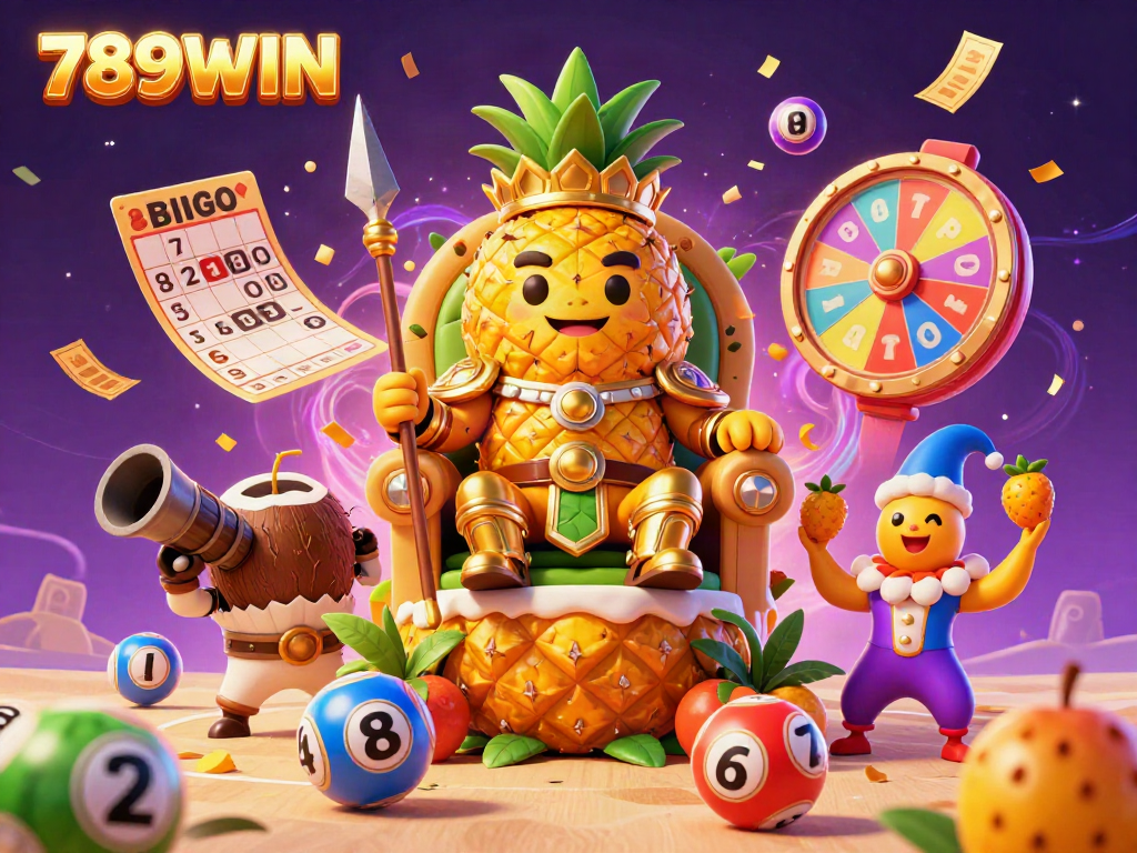Experience the excitement of winning at 789WIN with a vibrant casino scene featuring animated characters and lottery elements.