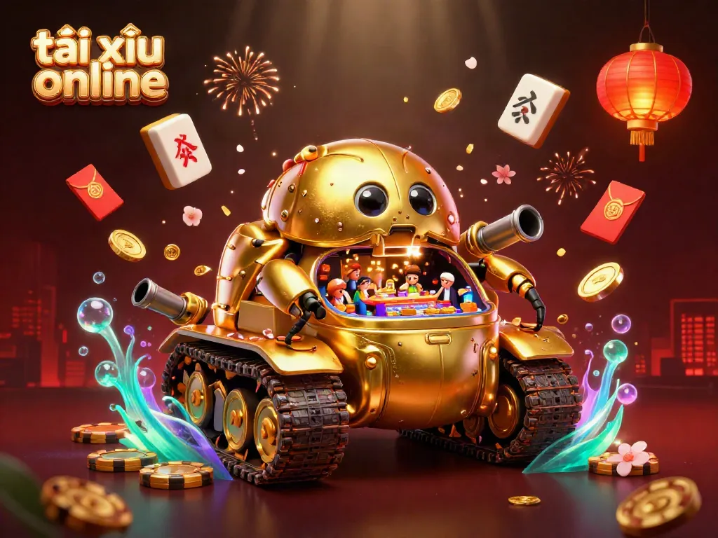 Experience the excitement of tài xỉu online with vibrant illustrations of a unique golden beetle tank casino.