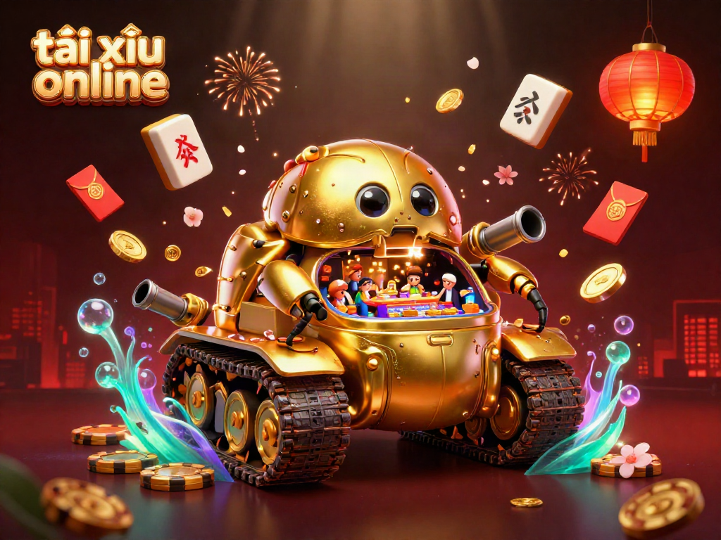 Experience the excitement of tài xỉu online with vibrant illustrations of a unique golden beetle tank casino.
