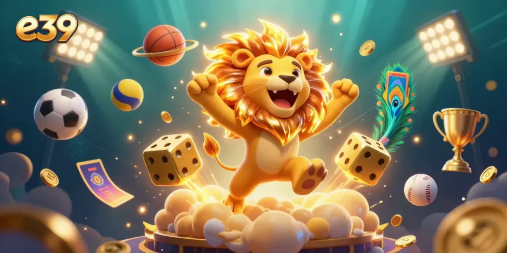 Experience e39's thrilling online casino scene with dynamic 3D characters and symbols.