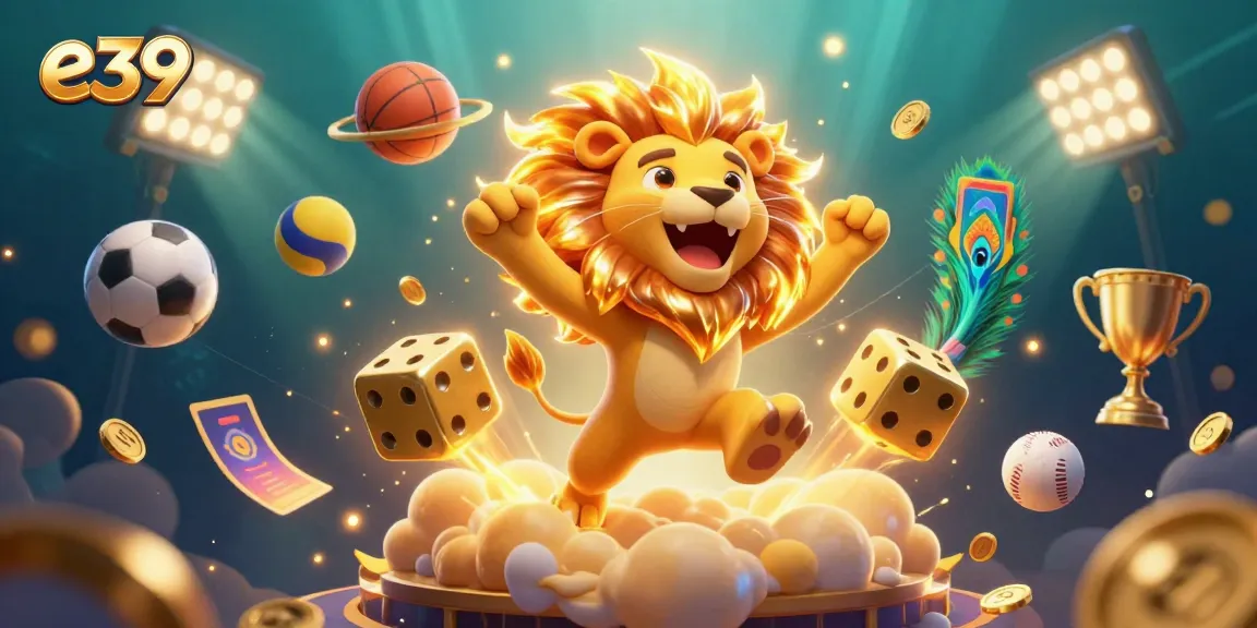 Experience e39's thrilling online casino scene with dynamic 3D characters and symbols.