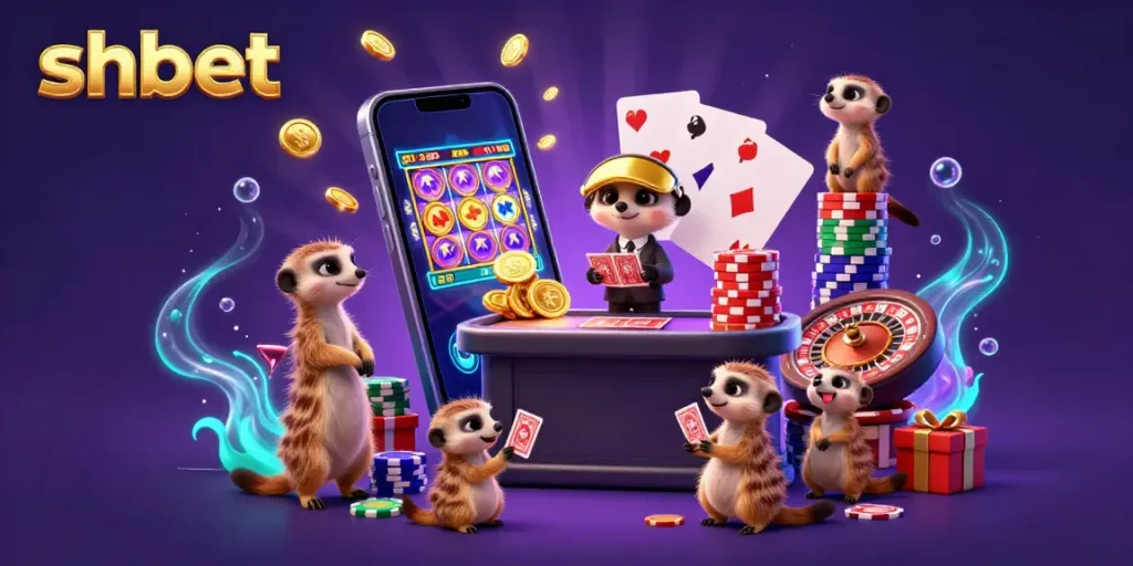 Experience excitement at shbet casino with cartoon meerkats revealing gaming fun in this dynamic 3D scene.