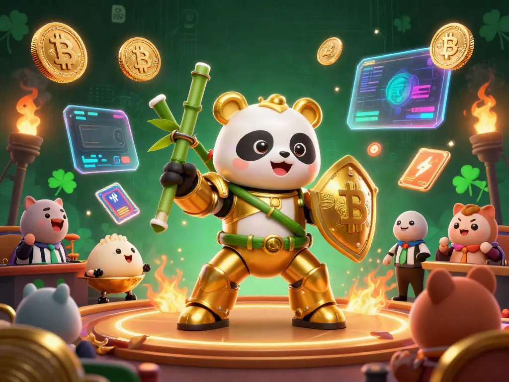Engage with hitclub's thrilling casino adventure featuring a golden panda in a mech suit amidst sparkling crypto elements.