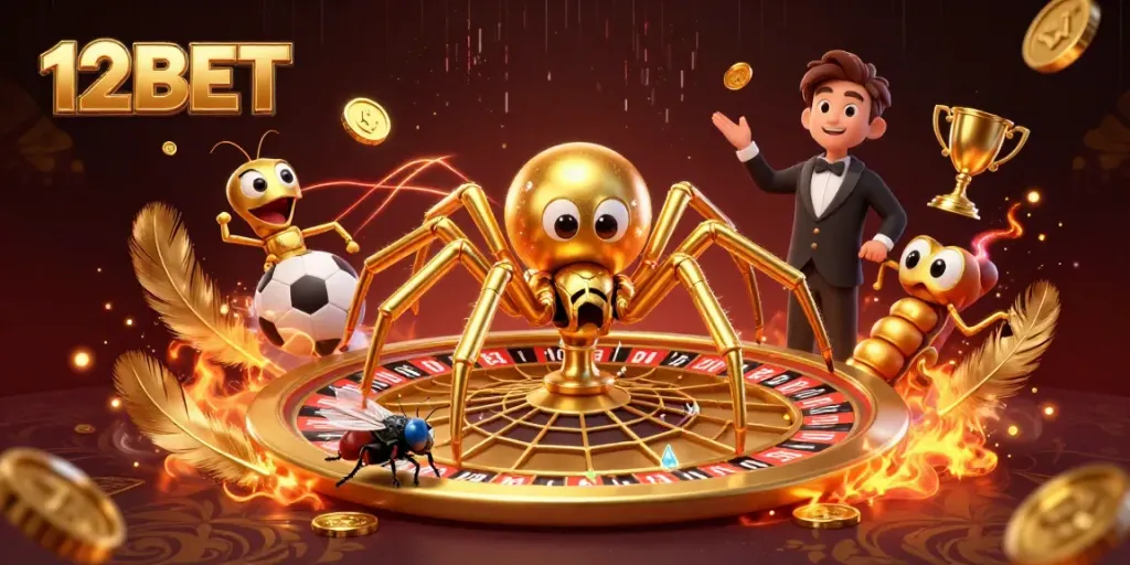 Engage in exciting betting at 12BET with a dynamic roulette gaming scene featuring vibrant characters.