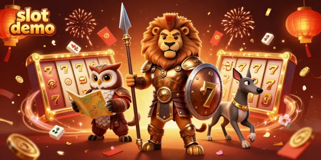 Mengakses slot demo dengan karakter lucu di kasino, menggambarkan permainan slot menarik.