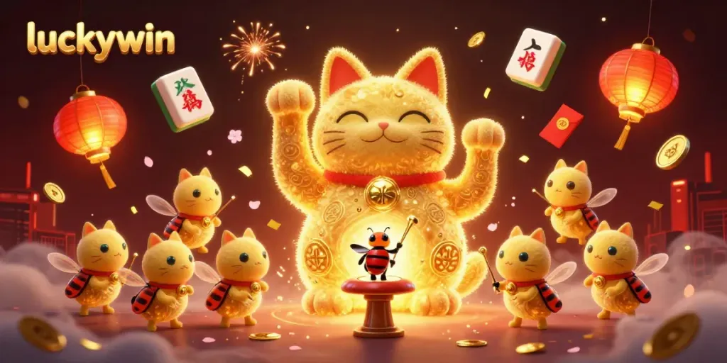 Experience excitement and fortune with luckywin in this vibrant 3D digital casino illustration.
