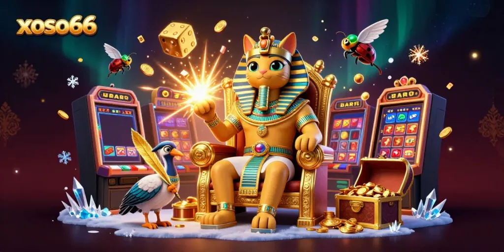 Experience xoso66's thrilling casino atmosphere with a dazzling jackpot explosion and captivating characters.
