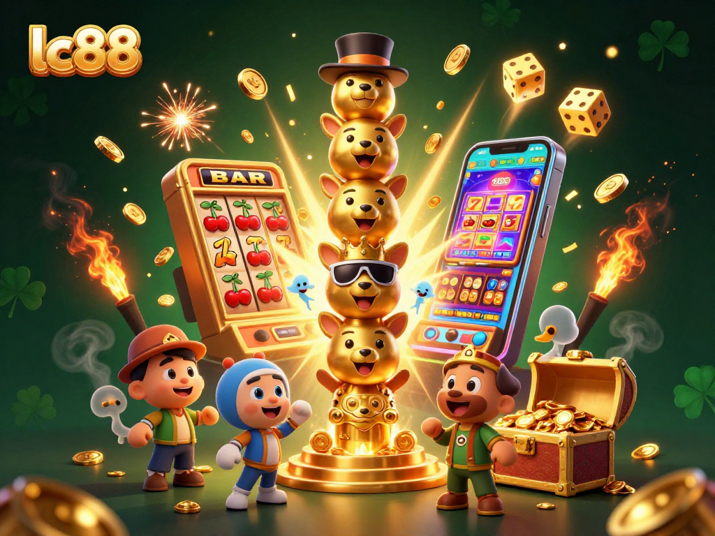 Spin the reels with lc88, featuring a dynamic jackpot scene with vibrant casino elements.