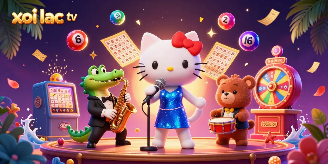 Experience the vibrant excitement of xoi lac tv with dynamic illustrations of casino elements and lively characters.