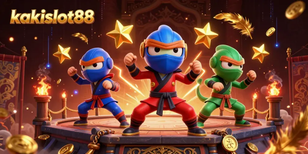 Kakislot88 menghadirkan tim ninja chameleon yang beraksi dinamis di rooftop, melibatkan elemen kasino.