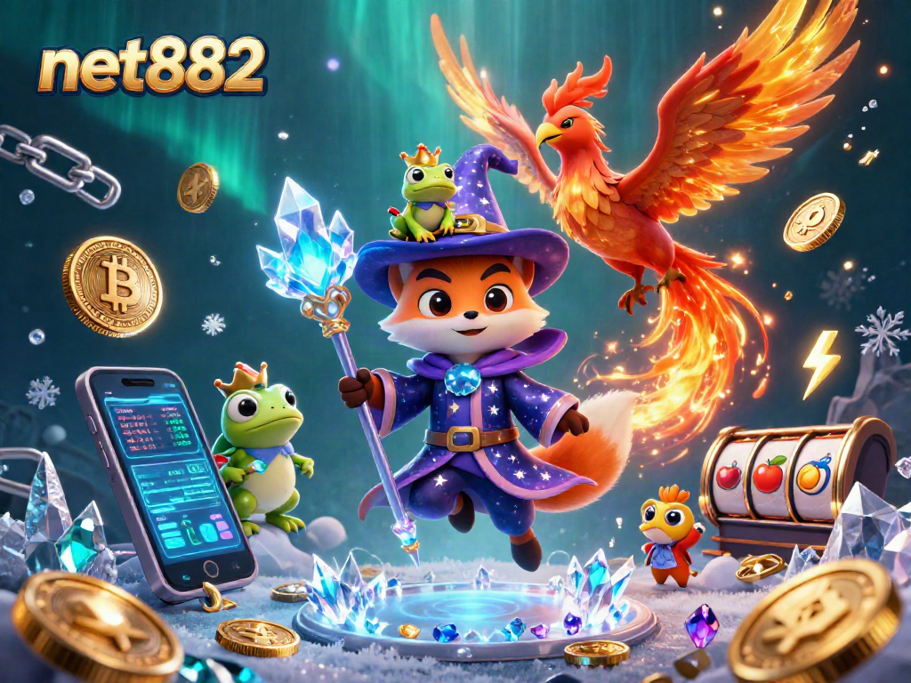 Experience the thrill of winning big at net882 with a dynamic casino-themed illustration.