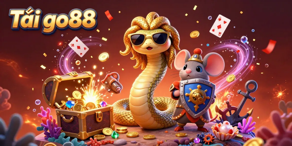 Download Tải go88 with a colorful 3D scene featuring Medusa and treasure elements, enhancing your gaming experience.