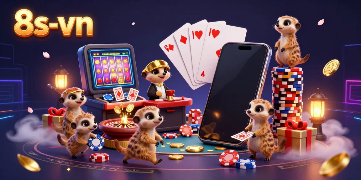 Watch the meerkats run the 8s-vn casino with vibrant games, chips, and immersive details.