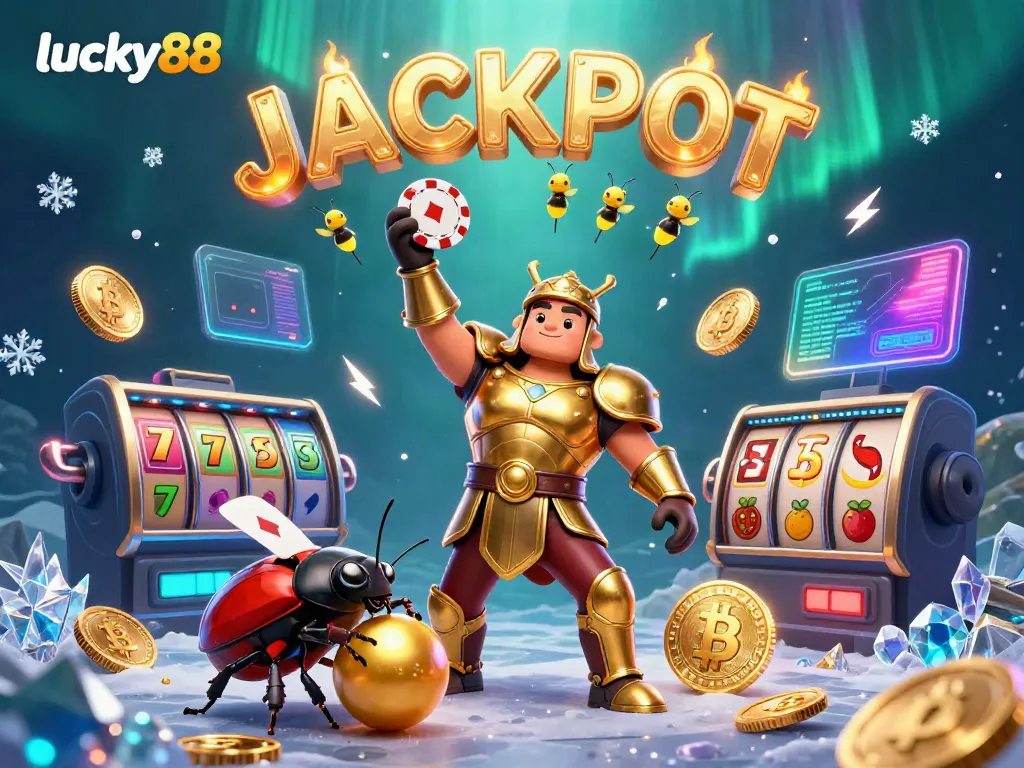 Win big with lucky88 in an exciting online casino scene featuring vibrant characters and rich game elements.