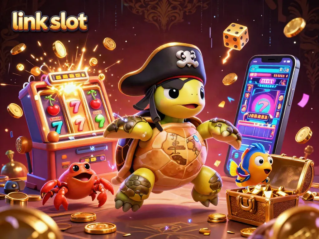 Experience the thrill of link slot games with vibrant characters and lively casino elements.